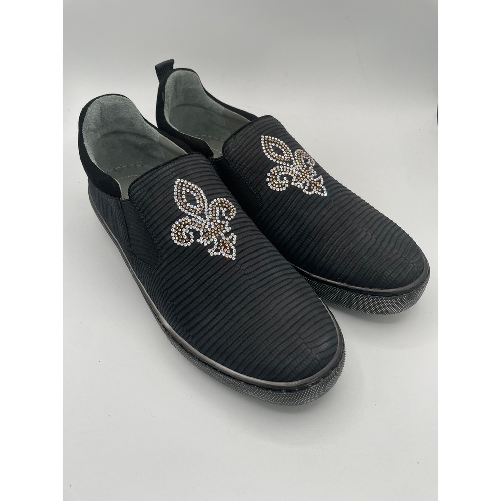 Belvedere Kane Black Genuine Lizard Swarovski Crystal Fleur De Lis Shoes Mens 9